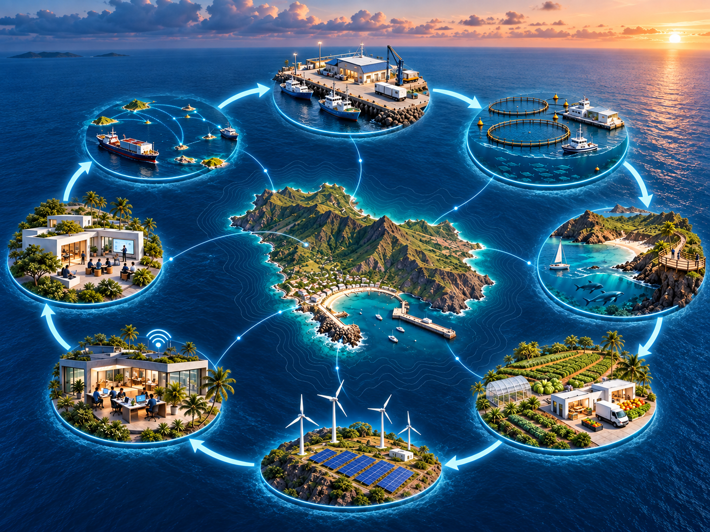 Circular blue economy ecosystem diagram for Tarrafal de São Nicolau